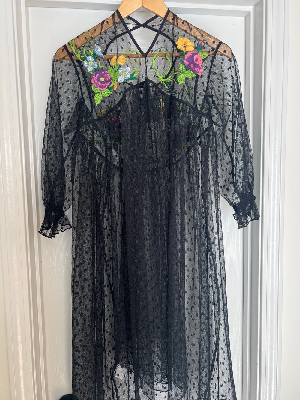 Manoush Paris Floral & Bird Embroidered Mesh Dress - Whimsical - Size 36 (S)